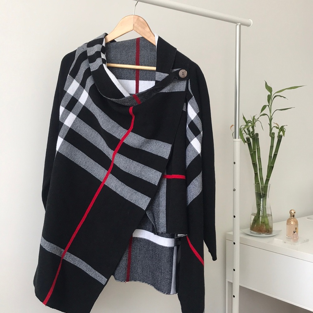 Checkered shawl jacket